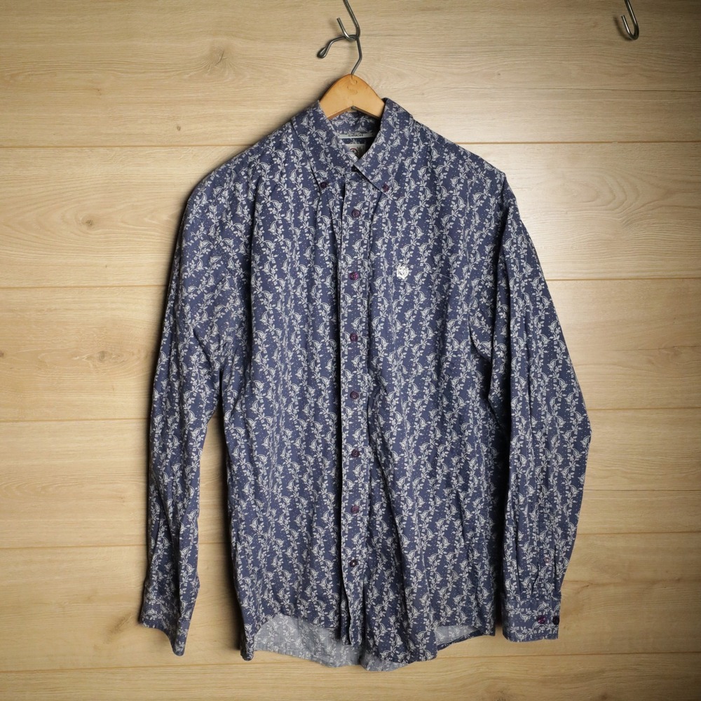 Cinch Mens Long Sleeve Button‎ Down Shirt Blue Paisley Print Size M